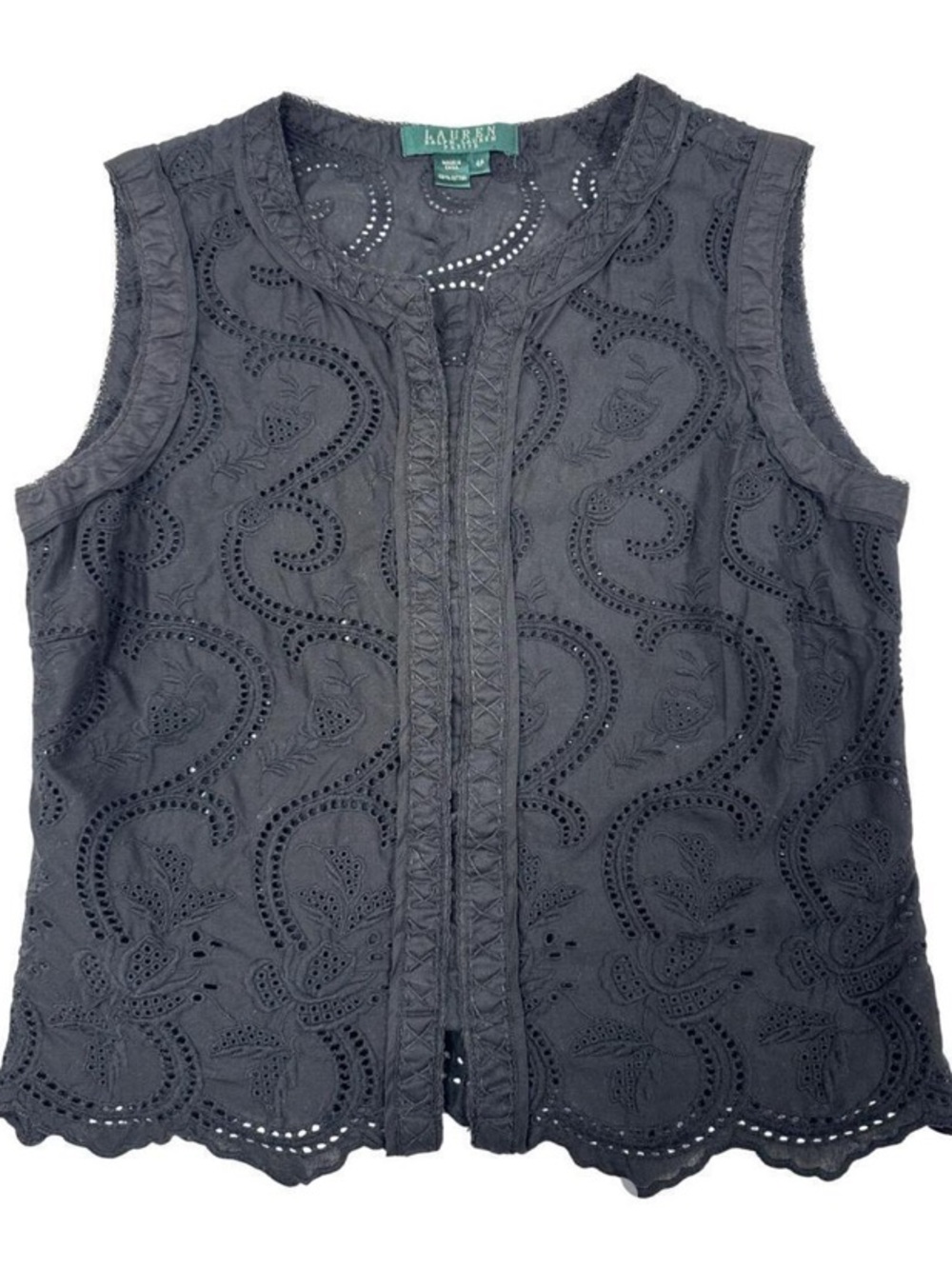 Ralph Lauren Top US 22 black Broderie anglaise plus size cruise evening cotton